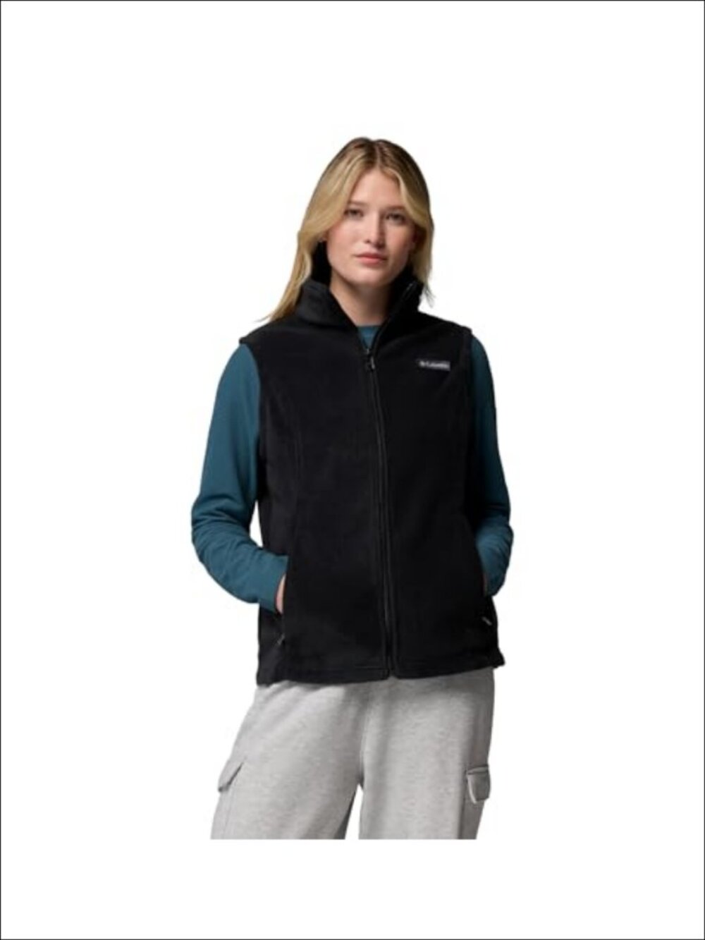 Fleece Vest Sleeveless Zip Pockets Round Collar Cold Weather